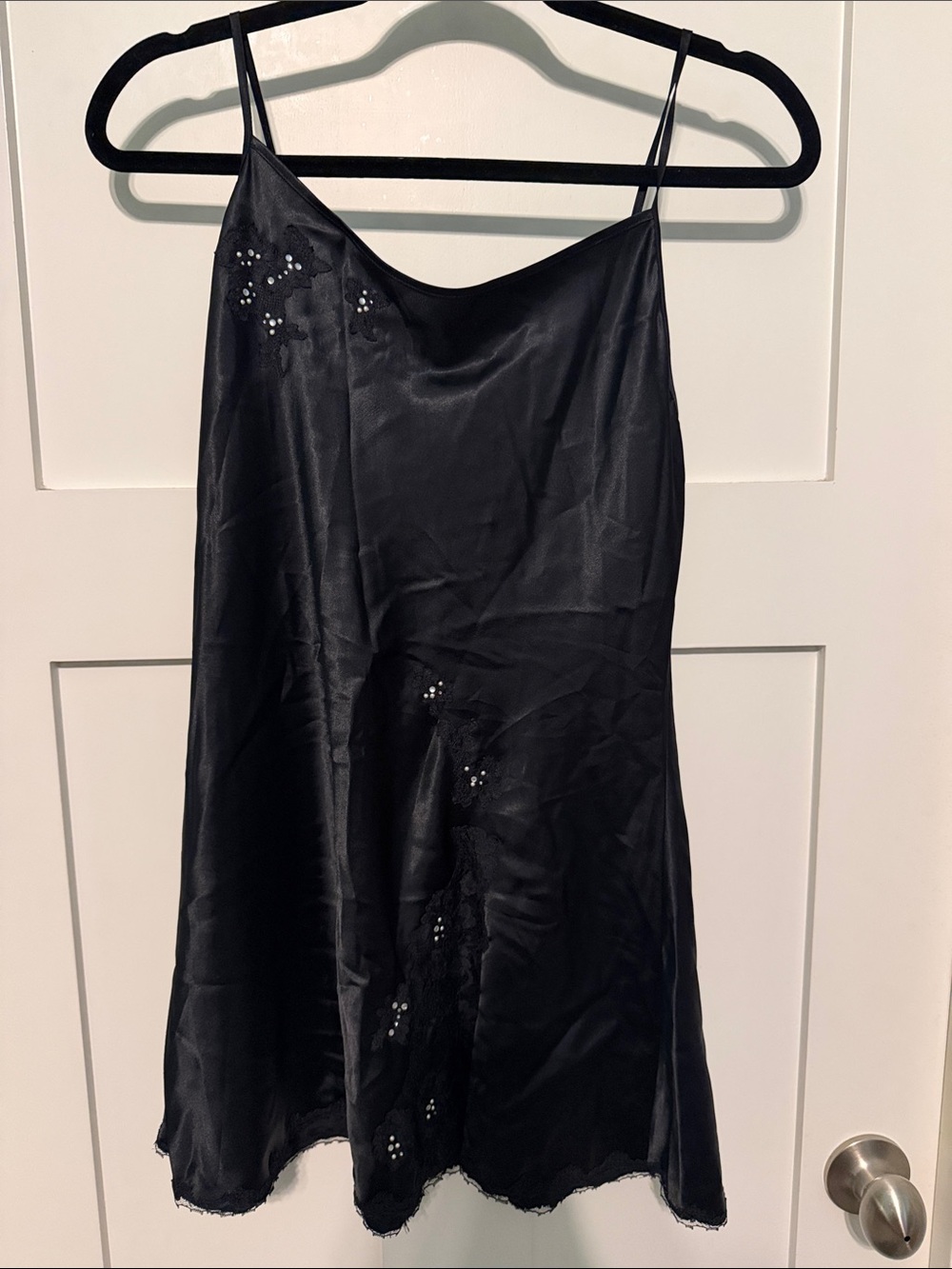 Vintage Victoria’s Secret Black Satin A-Line Slip Dress Tunic with Sequin Detail - Picture 1 of 8